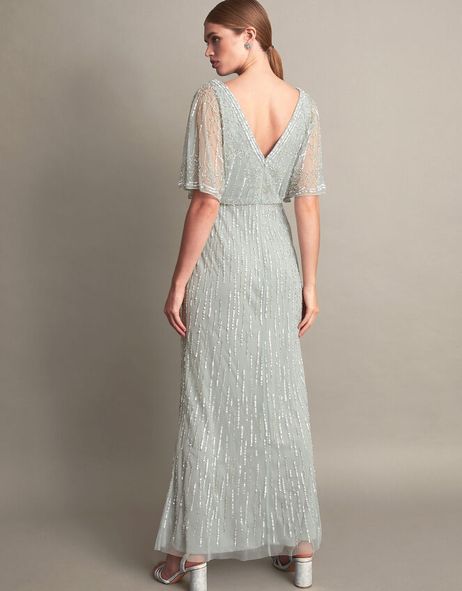 Elizabeth Embellished Maxi Dress in Recycled Polyester, Green (GREEN), large