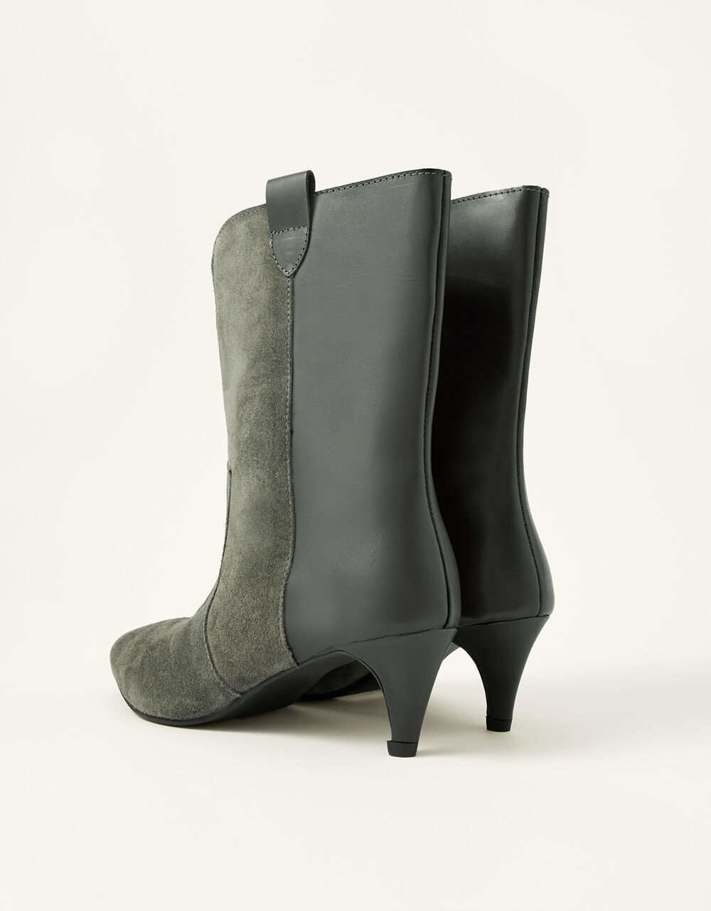 Winnie Western MidCalf Leather Boots Grey Women's Shoes Monsoon UK.