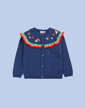 Frugi Romi Rainbow Ruffle Cardigan, Blue (NAVY), large