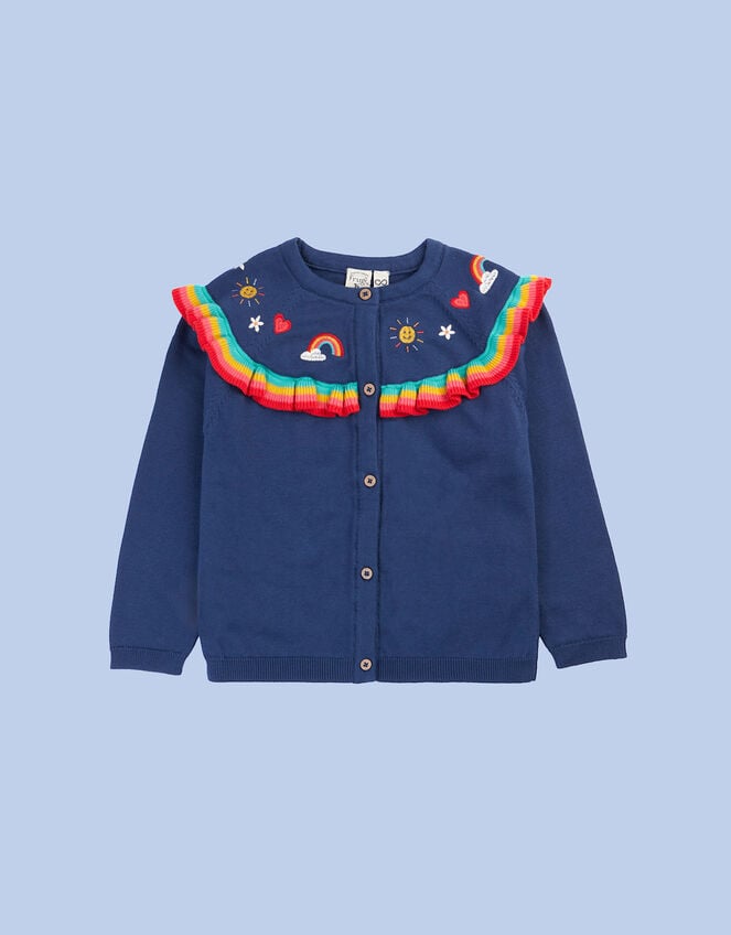 Frugi Romi Rainbow Ruffle Cardigan, Blue (NAVY), large