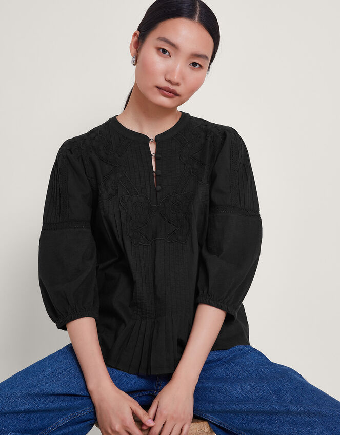 Larissa Lace Trim Top, Black (BLACK), large