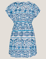 Ornate Floral Print Kaftan Dress, Blue (BLUE), large