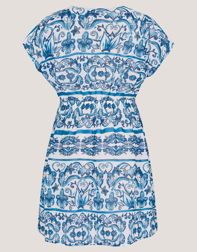 Ornate Floral Print Kaftan Dress, Blue (BLUE), large