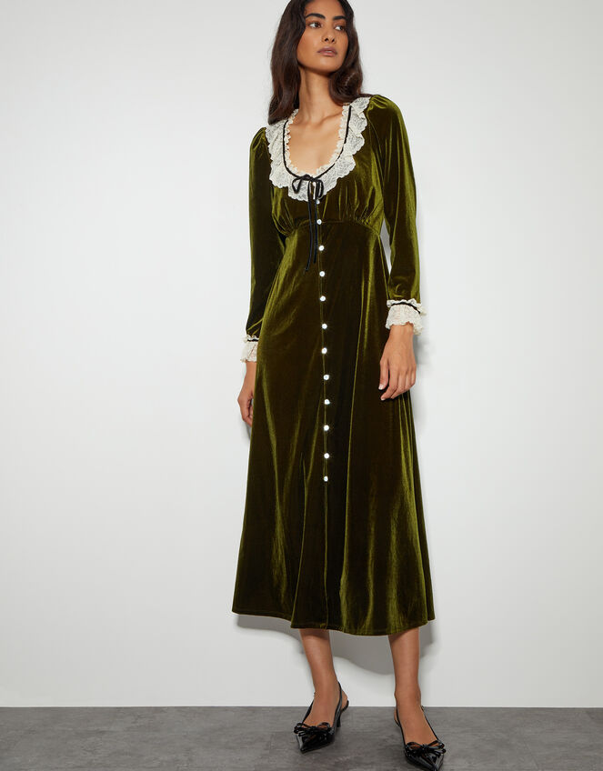 Vali Velvet Tea Dress, Green (OLIVE), large