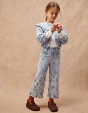 Floral Scallop Collar Denim Jacket, Blue (BLUE), large