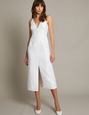 Frida Hand-Beaded Jacquard Pencil Wedding Dress, Ivory (IVORY), large