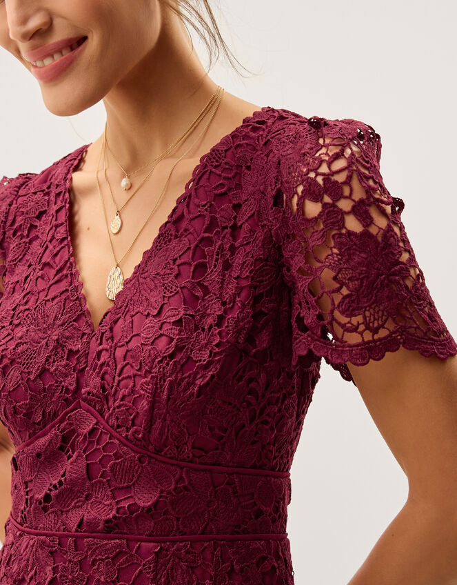 Gia Cutwork Lace Midi Dress, Red (BURGUNDY), large