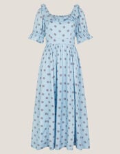 The India Edit Matilda Printed Puff Sleeve Midi Dress, Blue (BLUE), large