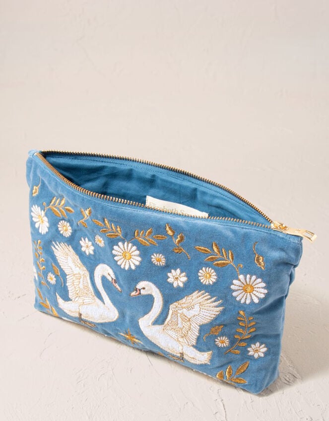 Elizabeth Scarlett Swan Garden Velvet Pouch, , large