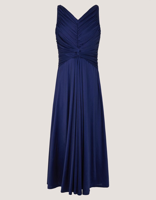 Skye Ruched Knot Jersey Prom Dress, Blue (NAVY), large