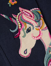 Embroidered Unicorn Leggings, Blue (NAVY), large