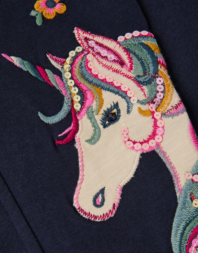 Embroidered Unicorn Leggings, Blue (NAVY), large