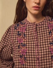 East Freya Embroidered Check Blouse, Brown (BROWN), large