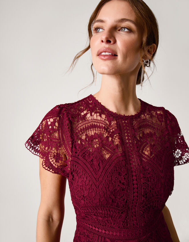 Monica Lace Midi Bridesmaid Dress, Red (BURGUNDY), large