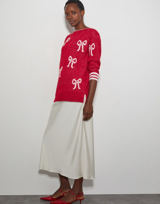 Mia Mini Bow Knit Jumper, Red (RED), large