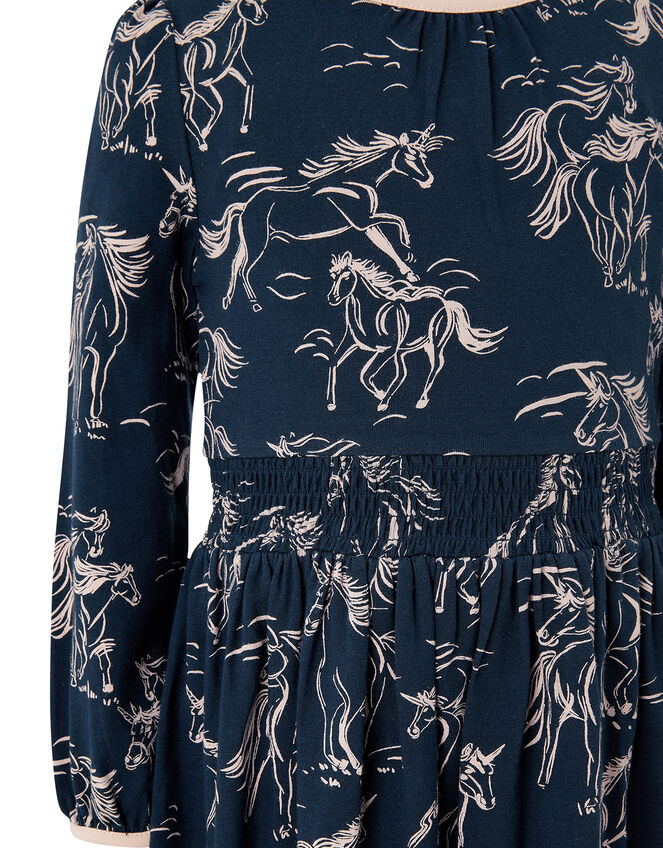 Horse Jersey Dress with Organic Cotton, Blue (NAVY), large