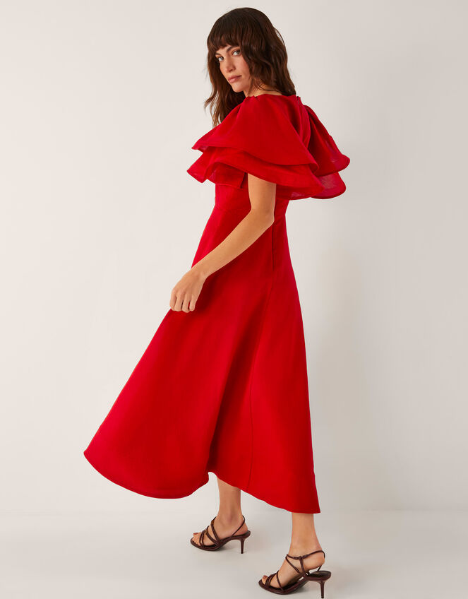Patricia Ruffle Sleeve Midi Dress, Red (RED), large