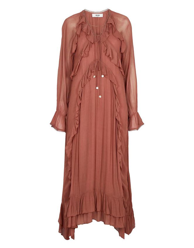 Moliin Beatrice Ruffle Maxi Dress, Orange (RUST), large