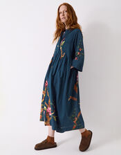 East Aphira Floral Pleated Shirt Dress, Teal (TEAL), large