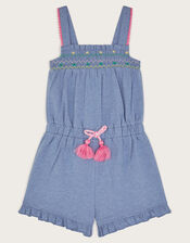 Embroidered Jersey Playsuit, Blue (BLUE), large