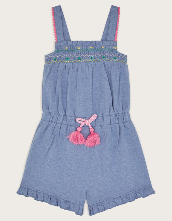 Embroidered Jersey Playsuit, Blue (BLUE), large