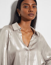 Lillie Metallic Collar Blouse, Natural (CHAMPAGNE), large