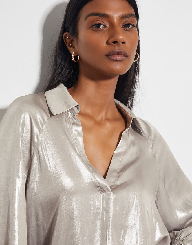 Lillie Metallic Collar Blouse, Natural (CHAMPAGNE), large