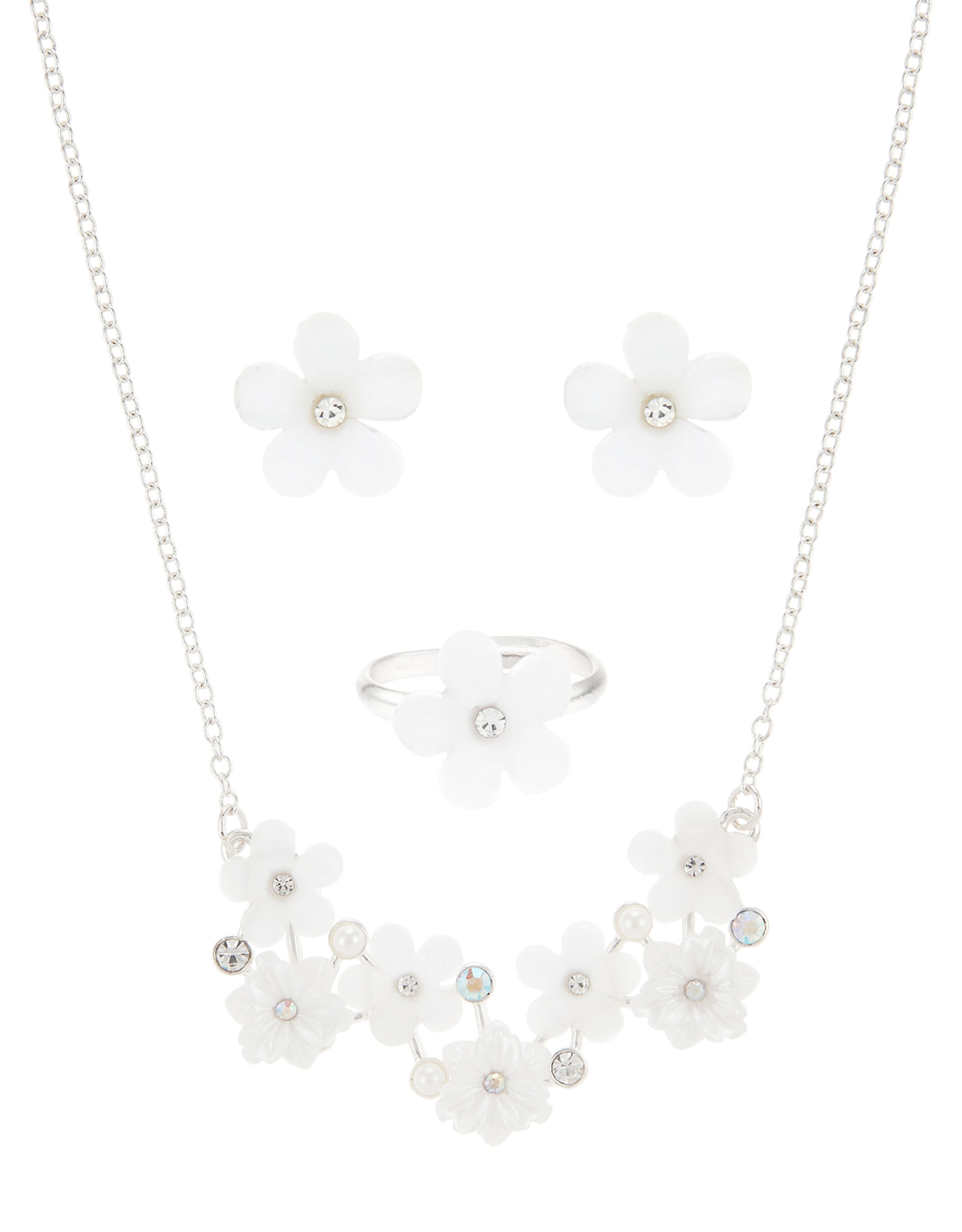 Melody Flower Necklace, Earring and Ring Set, , large