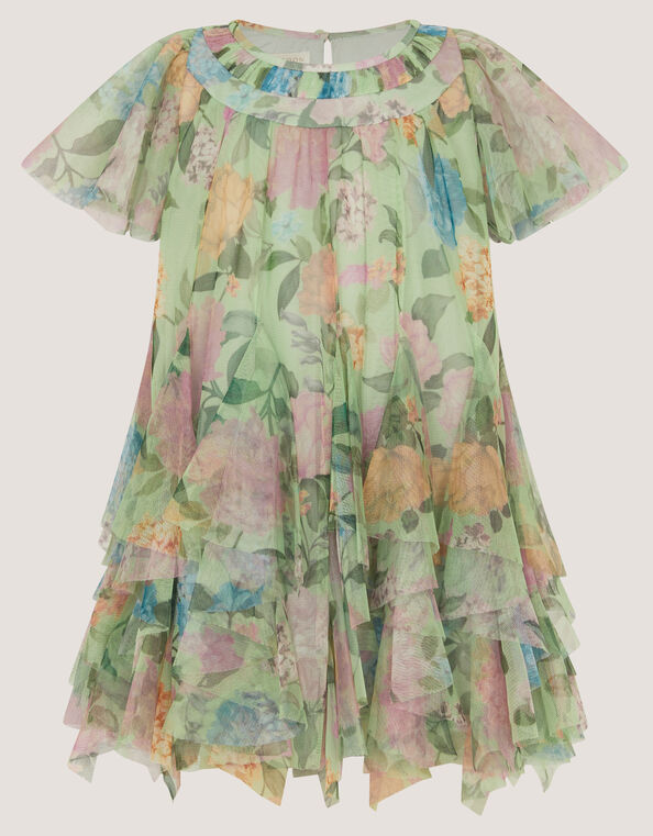 Baby Nessa Floral Mesh Party Dress, Green (GREEN), large