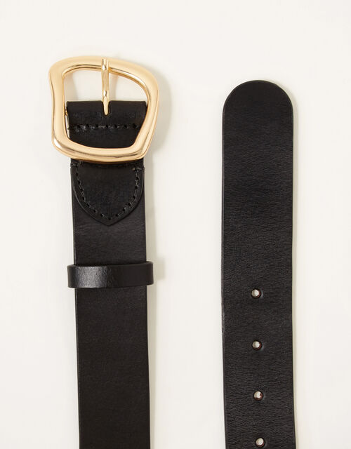 Leather Core Buckle Belt, Black (BLACK), large