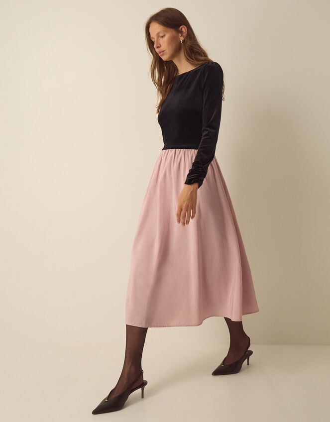 Taylor Two Tone Velvet Taffeta Midi Dress , Pink (PINK), large