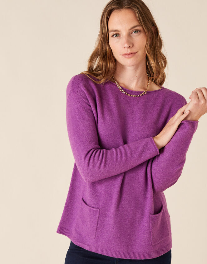 Pocket Detail Knit Jumper, Purple (PURPLE), large