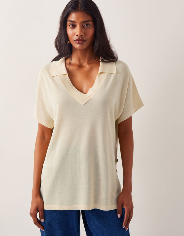 Cloe Knitted Collar Top, Yellow (YELLOW), large