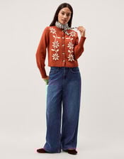 Fiona Floral Embroidered Cardigan, Orange (RUST), large
