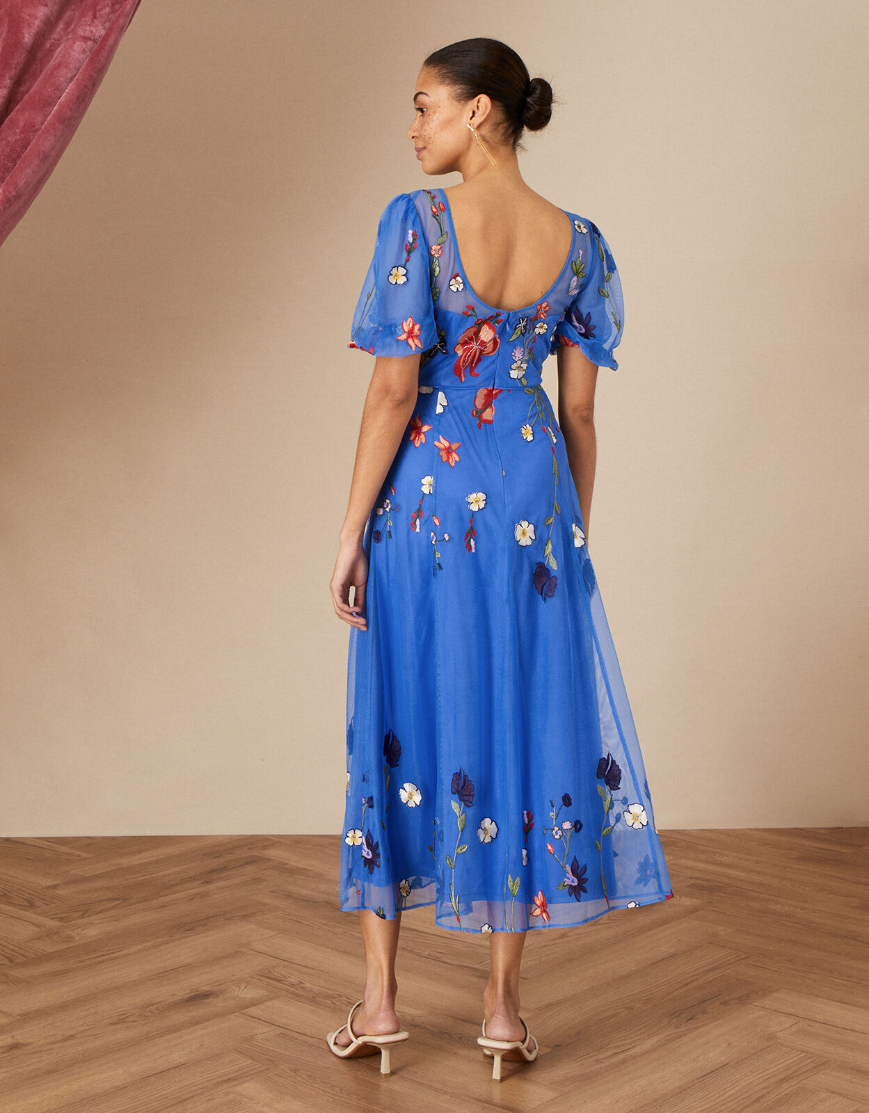 Andrea Embroidered Midi Dress is Recycled Polyester Blue
