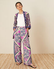 Paisley Tile Print Wide Leg Trousers, Pink (PINK), large