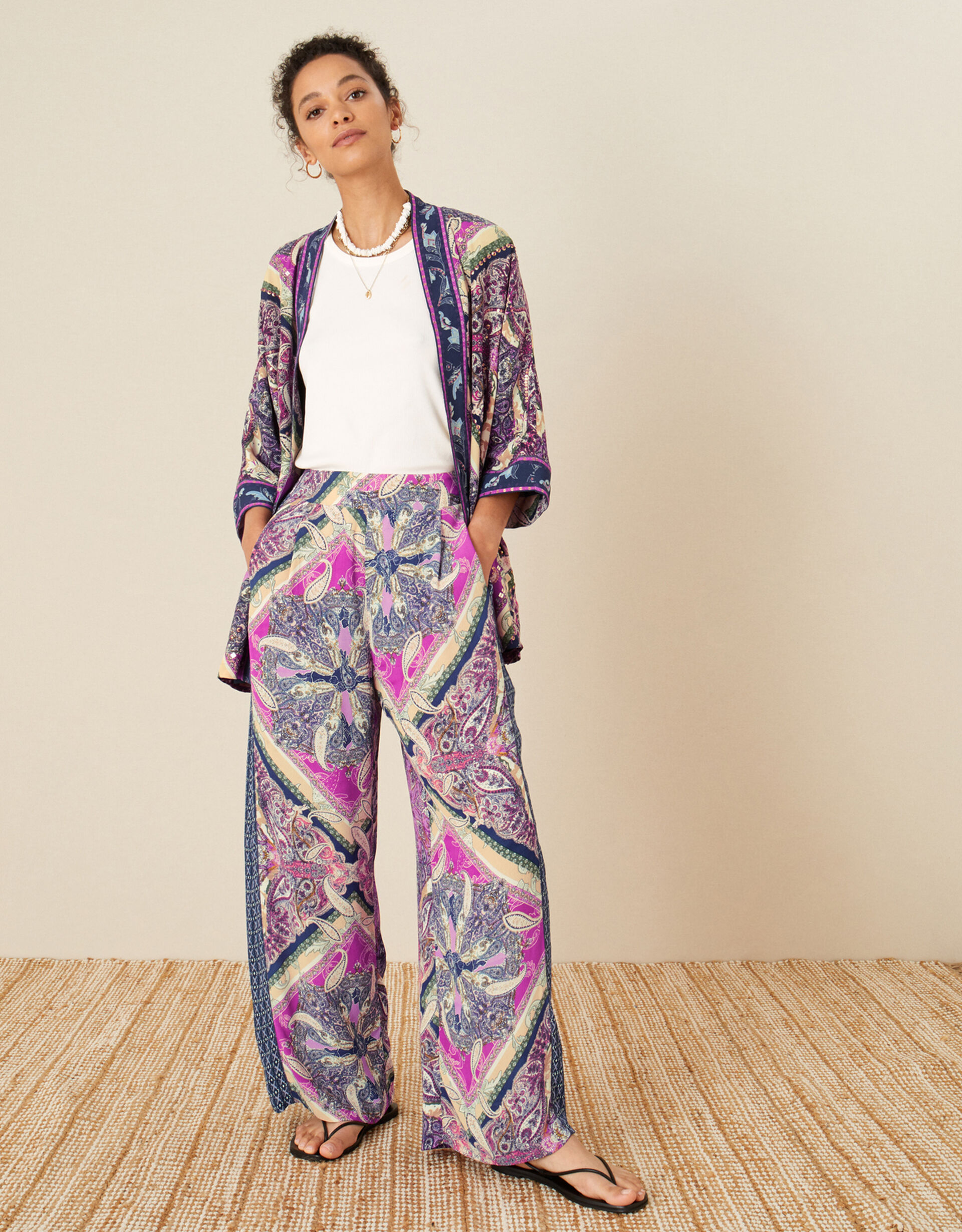 Spiree Wide Leg Printed Trousers Pink