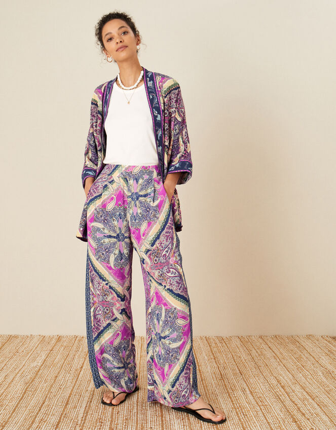 Paisley Tile Print Wide Leg Trousers, Pink (PINK), large