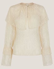 Monsoon x Sarah Corbett-Winder Oversized Collar Lace Blouse, Cream (CREAM), large