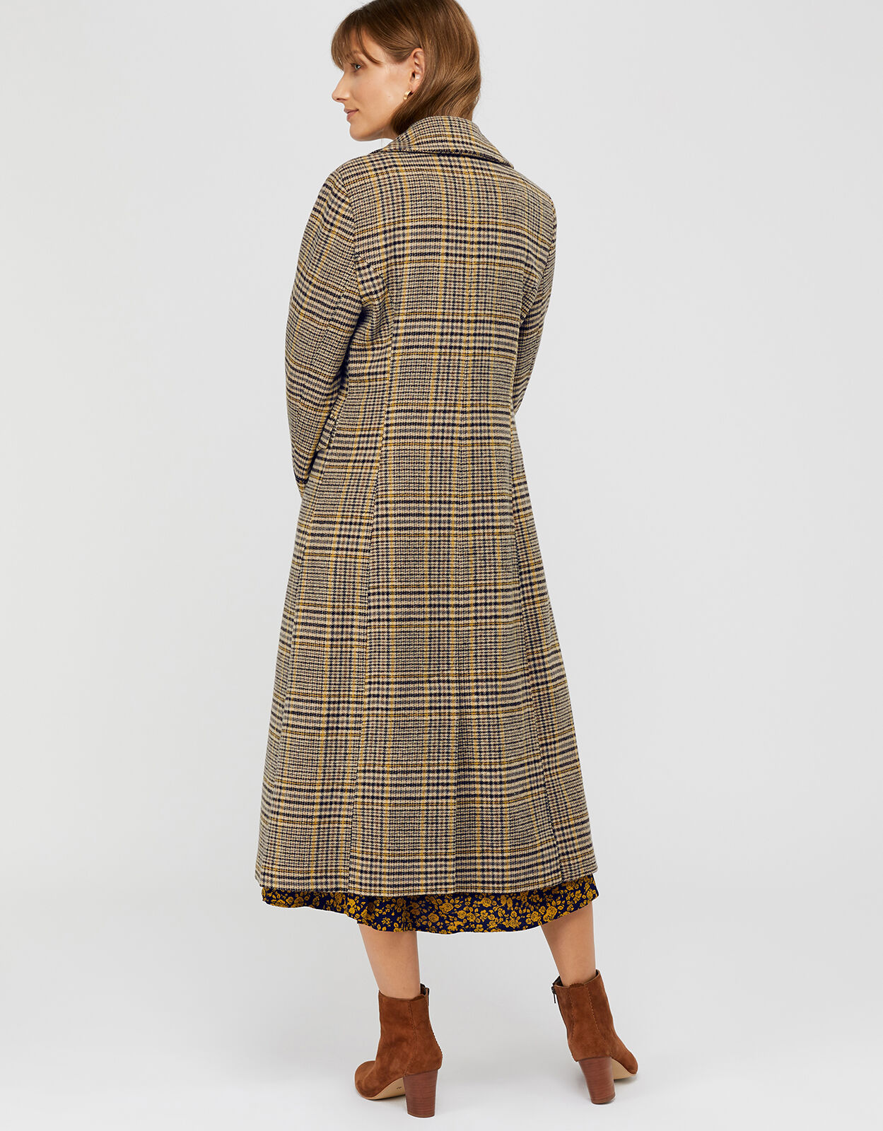 Anika Check Maxi Coat Yellow