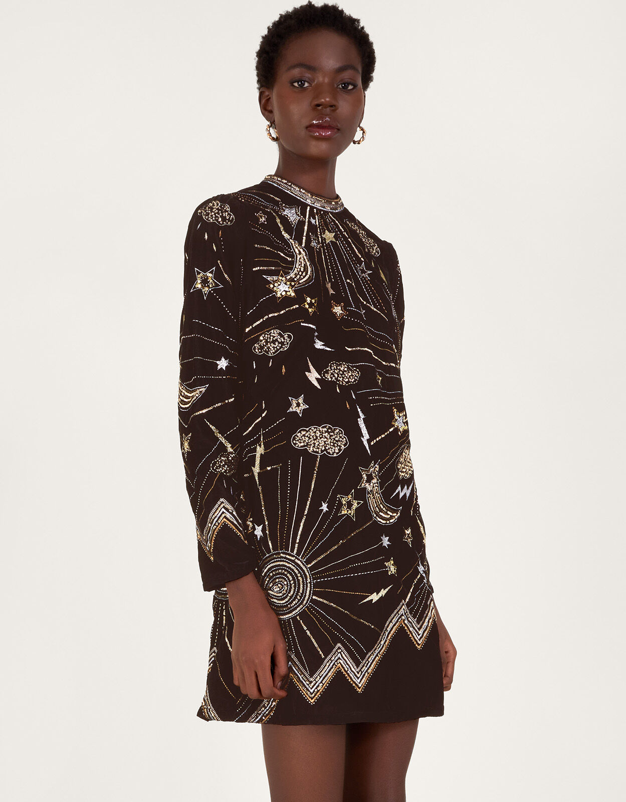 Tina Embroidered Velvet Tunic Dress Black