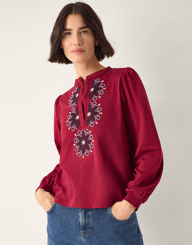 Esme Embroidered Jersey Blouse Red