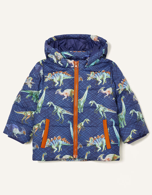 Dino Print Padded Coat, Blue (NAVY), large