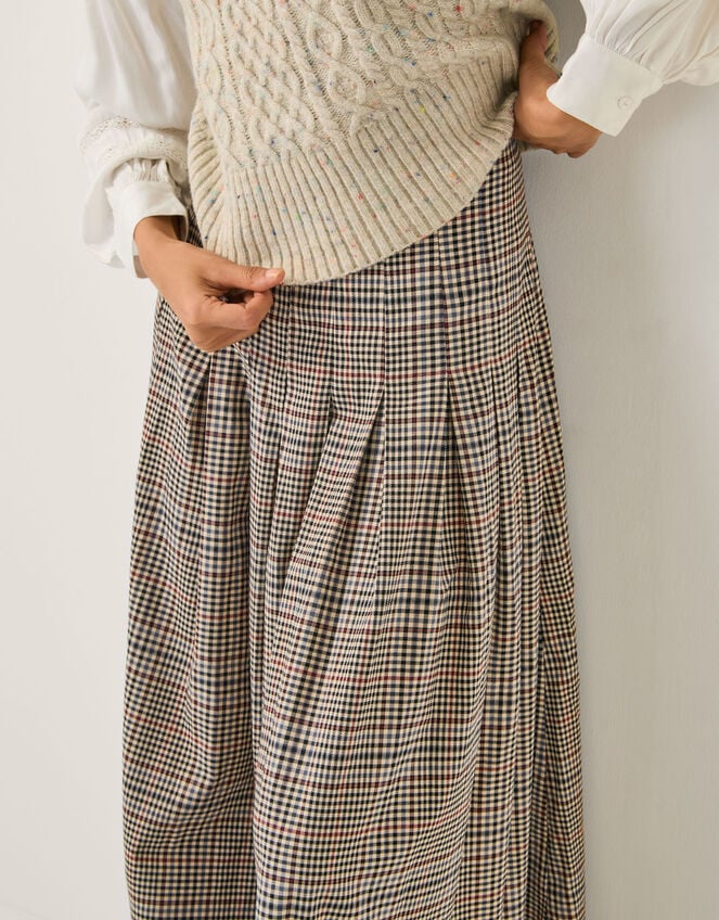 Carmen Check Pleat Midi Skirt, Natural (NATURAL), large