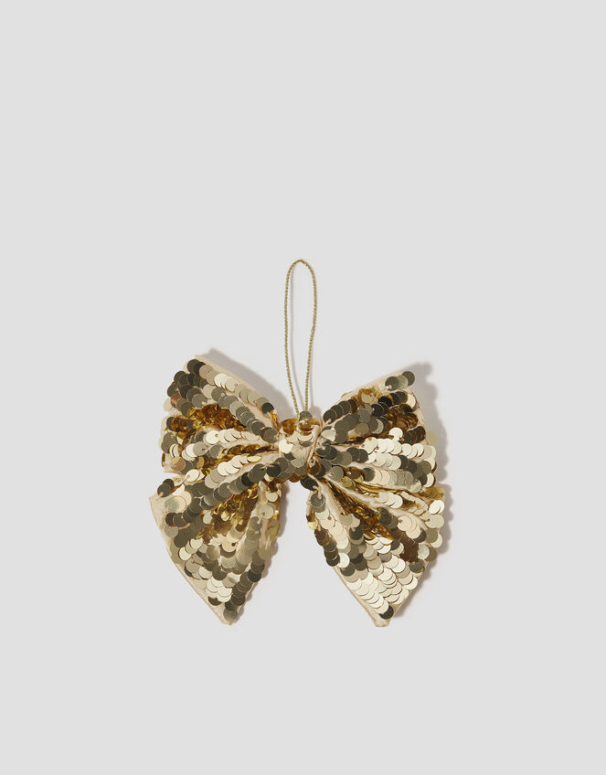 Sequin Bow Christmas Tree Decoration, Gold (GOLD), large