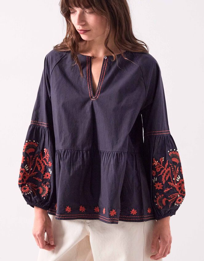 East Cerza Embroidered Top, Grey (CHARCOAL), large