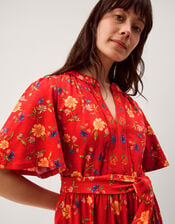 Libby Floral Jersey Midi Dress, Red (RED), large