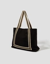 Nia Stripe Strap Tote Bag, Black (BLACK), large