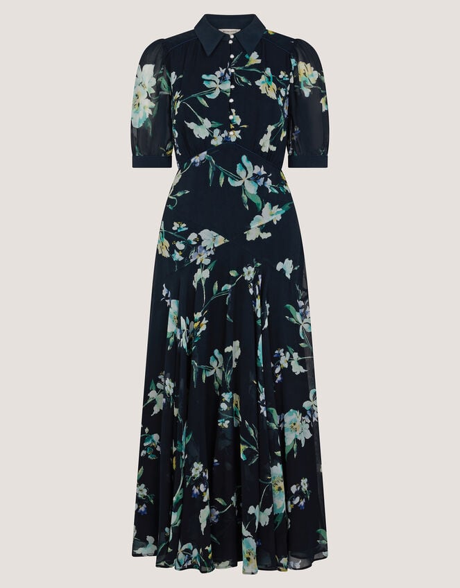 Lilwen Floral Midi Tea Dress, Blue (NAVY), large