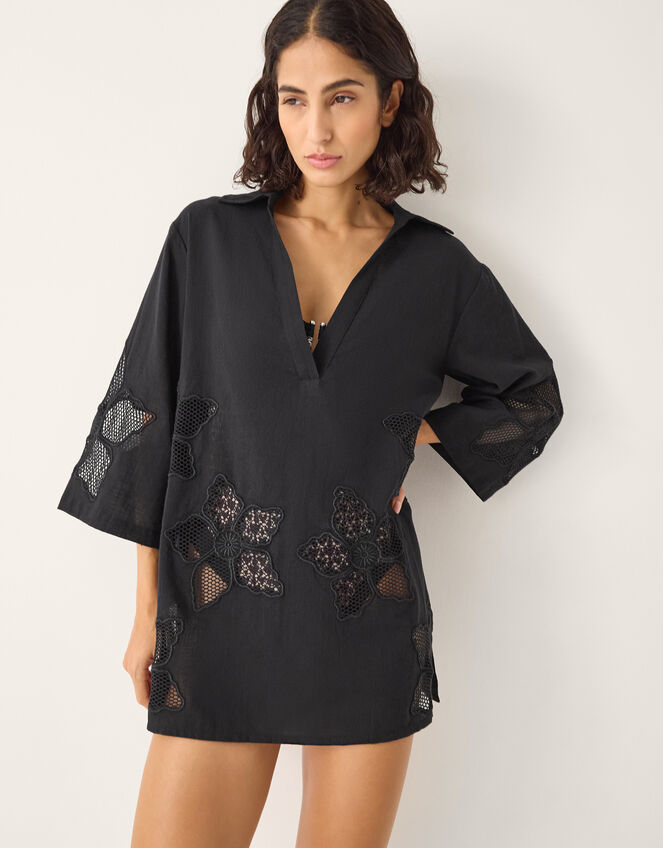 Joanna Cutwork Beach Shirt Black